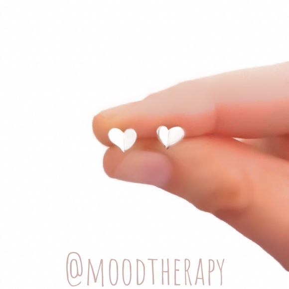 Folded Heart Stud Earrings Gold, Rose, Oxidized or Polished 925 Sterling Silver - Picture 6 of 11